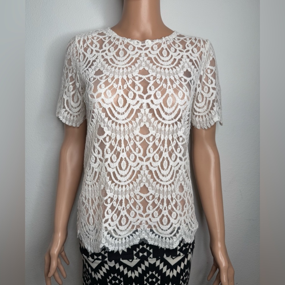 SHEIN women’s fashionable white lace short sleeve top